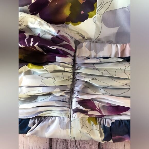 The Limited Gray Purple Navy Ruched Top Strapless Floral Satin Dress Size 2 - Picture 4 of 9